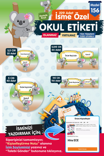 t tuğset etiket Okul Etiketi Kalem Defter Etiketi Özel İsim Yazılabilen Etike...