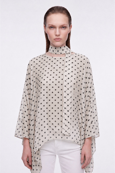 HAKKE Women's Bat Sleeve Polka Dot Chiffon Blazer