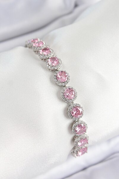 Inure Jewelry Brass Pink Zircon Stone Circle Baguette Model Silver Color Vip ...