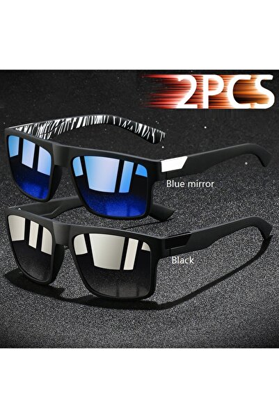Choice11 Blue-Black 2PCS Fashion Vintage Square Sunglasses Men Fishing Drivin...