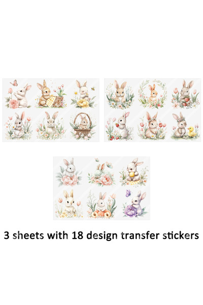 Choice Multi-Colored 3pcs Spring Bunnies Floral Easter DIY UV DTF Rub On Glas...