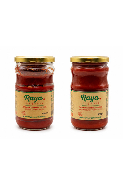 Raya Organik Organik Domates Salçası 650 g ve Organik Tatlı Biber Salçası 610 g