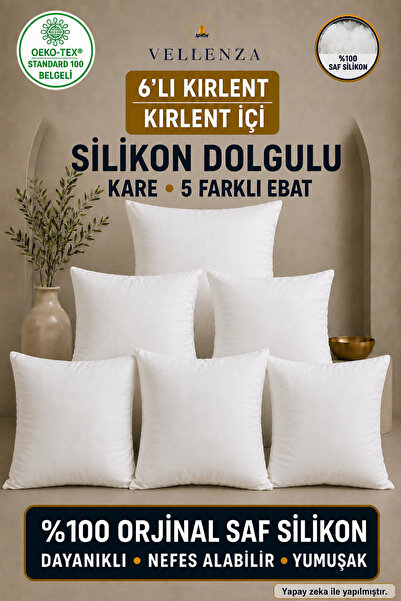 6 Adet Kırlent İçi Silikon Elyaf Dolgulu Dekoratif İç Yastık Dolgun Yumuşak ve Dayanıklı