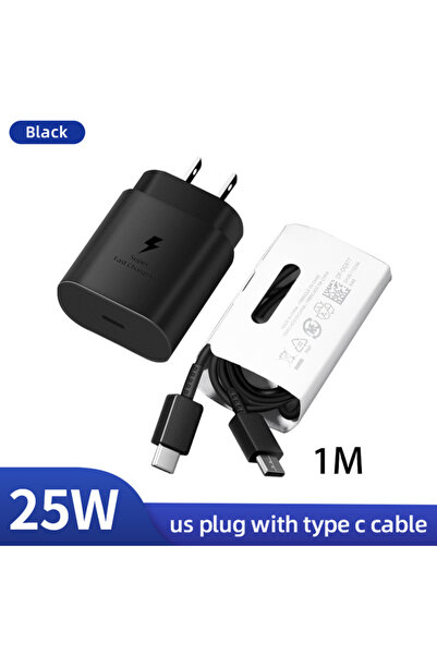 Samsung شاحن سريع جداً أسود 25 واط مع كابل PD أصلي USB Type-C بقوة 45 واط، شا...