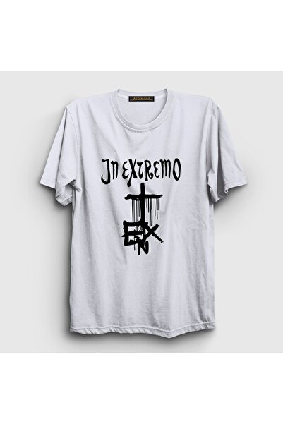 Presmono Unisex White Logo in Extremo Metal T-Shirt 617824Tt