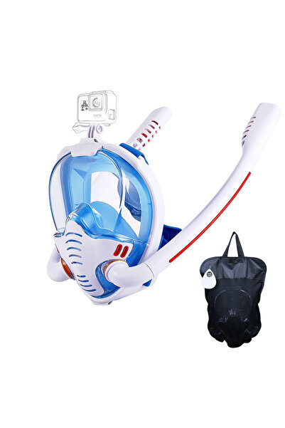 Choice6 L/XL White - Blue Full Face Snorkel Mask 180°Panoramic View Silicone ...