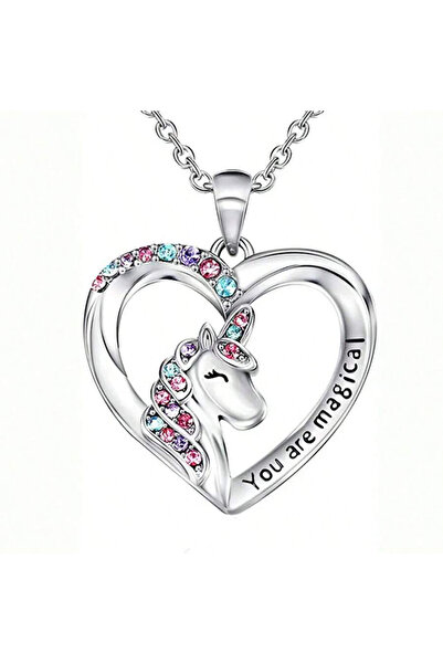 Choice silver Cute You Are Magical Unicorn Heart Pendant Necklace For Girls D...