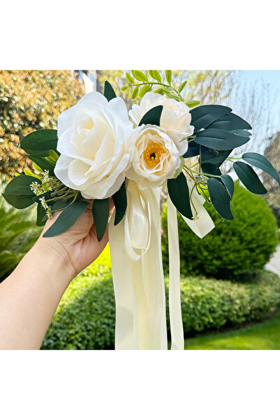 choice2 A Artificial Wedding Car Flower Decorations, White Rose Car Mirror De...