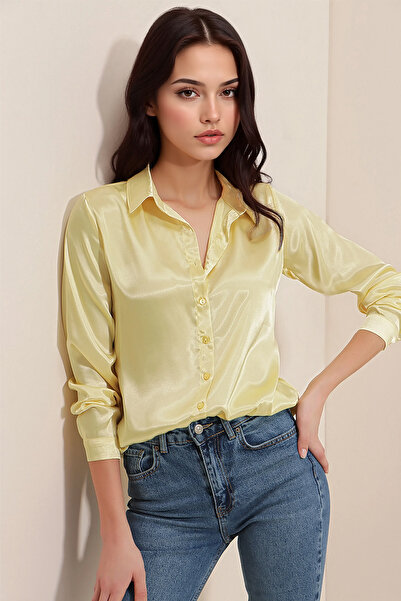 Merterium Women's Flowy Satin Shirt B.Yellow 1069