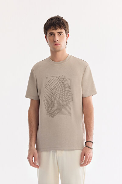 Avva Men's Mink Crew Neck Printed Bi-Stretch Interlock Regular Fit T-Shirt A6...