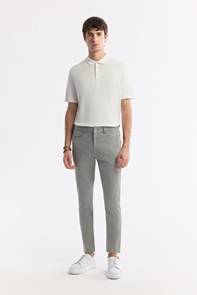 Avva Men's Light Khaki Classic Waist Soft Touch Cotton Slim Fit Trousers B003038