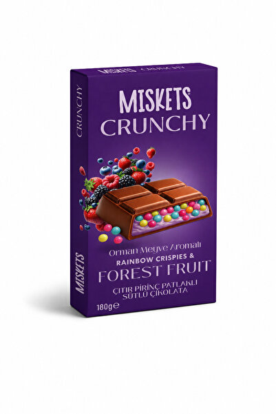 Miskets Renkli Çıtır Pirinç Patlaklı Orman Meyveli Tablet Çikolata 180 gr