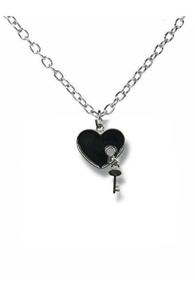 Herşey Nota Black Heart Figured Unisex Necklace – 60 cm Chain, Elegant and Go...