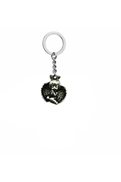 Herşey Nota Unisex Metal Keychain with Sad Angel Figure – Emotional and Spiri...