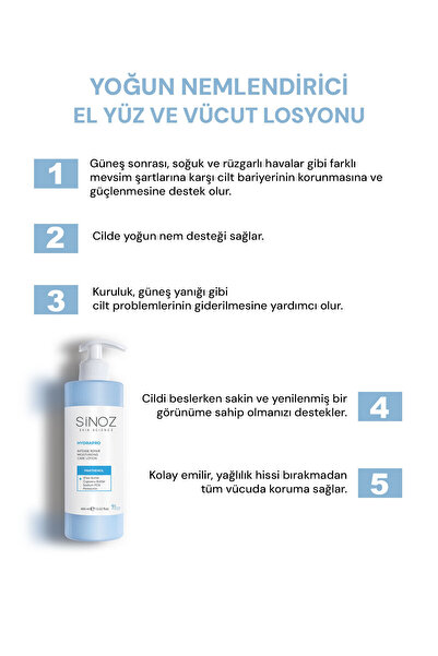 SİNOZ Hydrapro Yoğun Nemlendirici El Yüz ve Vücut Losyonu 400 ml