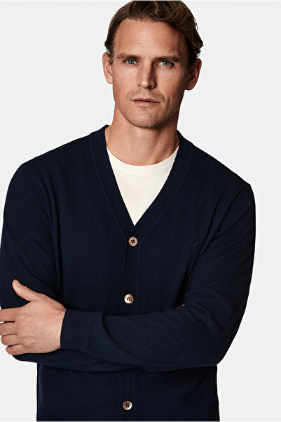 Abdullah Kiğılı V-Neck Buttoned Embroidered Wool Knitwear Cardigan