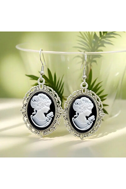 Choice silver Vintage Oval Female Cameo Dangle Earrings European Classic Silv...