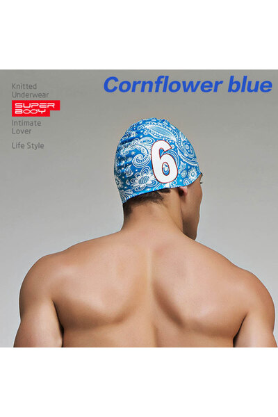 Choice3 blue fllower Summer Water Man Swimming Caps Silicone Boys New Blue Ba...