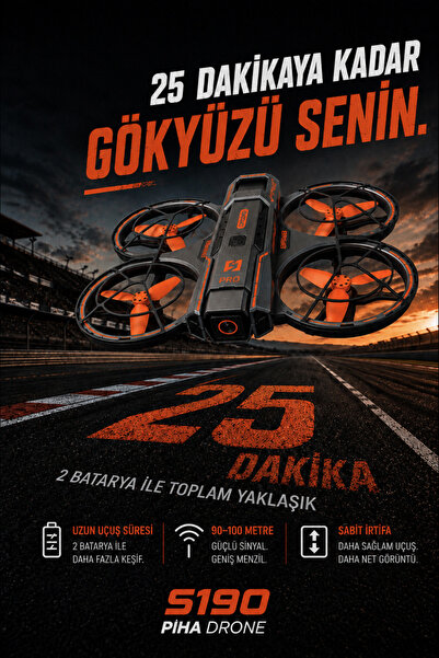piha S190 Fırçasız Motor 2Batarya&25Dakika Uçuş 720P Çift Kamera Taşıma Çantalı Drone