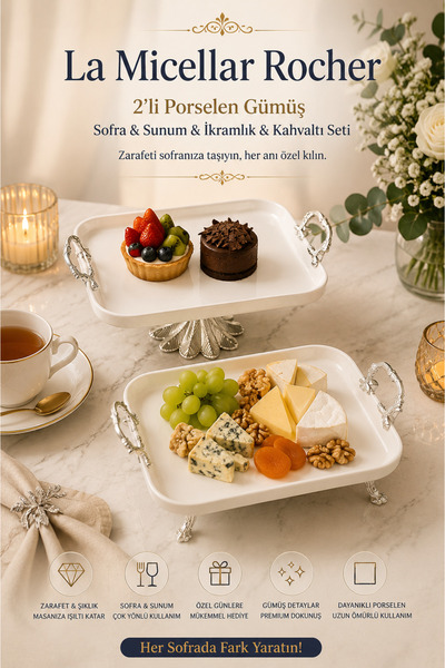 La Micellar Rocher 2-Piece Porcelain Silver Tableware & Presentation & Servin...