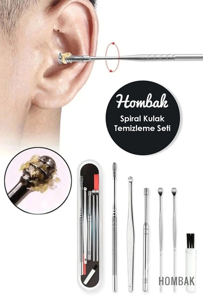 Hombak 6'lı Küret Kaşık Bakım Kulak Temiz Toolear Kulak Temizliği Seti Paslan...