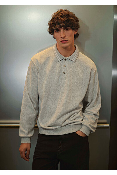 Mavi Polo Yaka Gri Sweatshirt 0S10390-82498