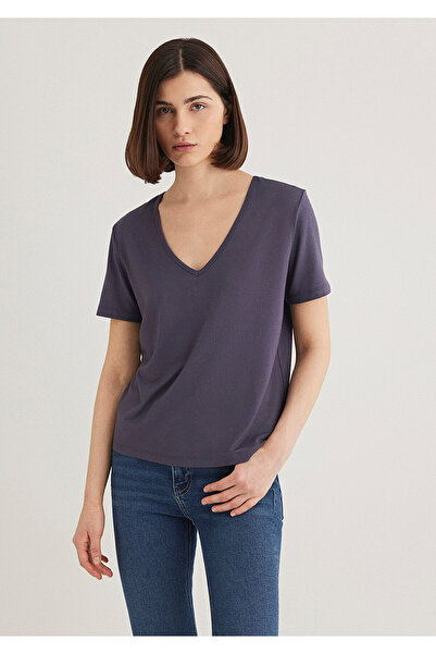 Mavi Tricou de bază violet cu decolteu în V Potrivire obișnuită / Potrivire o...