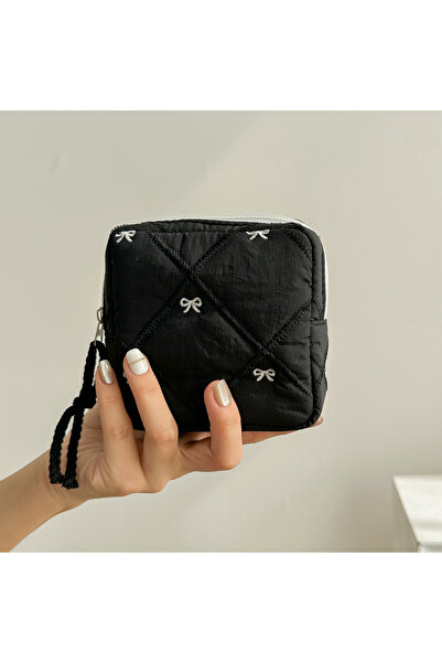 Choice Black bow 2025 New quilted love cosmetic bag, travel portable toiletry...