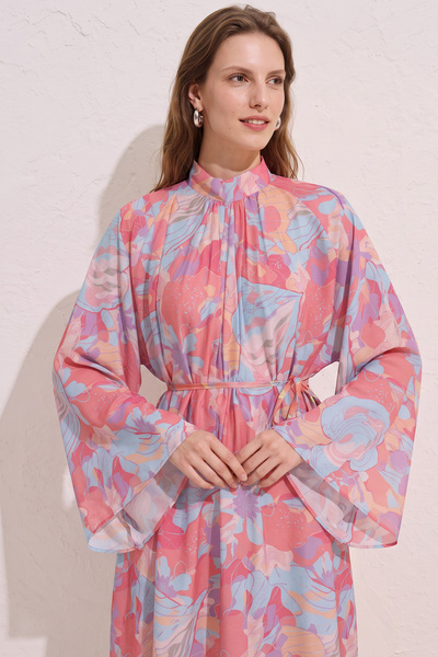 zenne Çiçek Desenli Elbise Y0165 - PEMBE
