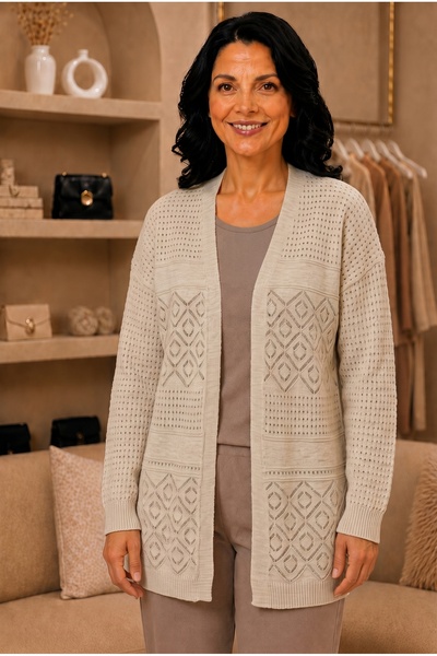 QYA Clothing Women's Openwork Knitted Patterned Long Sleeve Knitwear Cardigan...