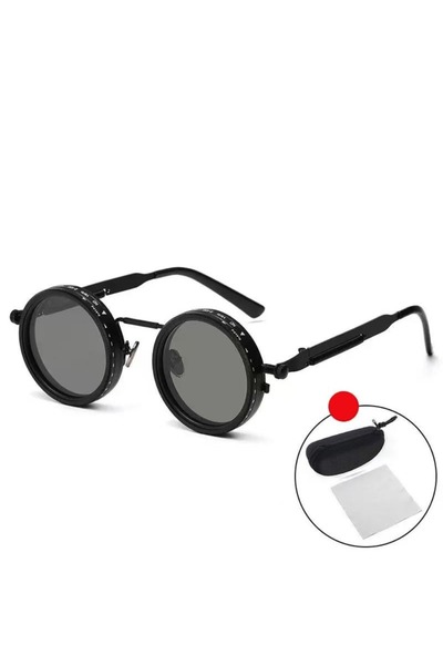 choice2 Black with Case Punk ND9 Anti-UV Sunglasses Round Retro Adjustable Di...