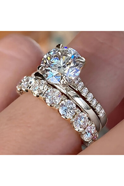 Choice 10 A027 Huitan Gorgeous 3Pcs Set of Rings Female Luxury Shiny Round Zi...