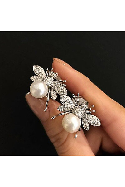 Choice E1603 Huitan Fashion Simulated Pearl Bee Stud Earrings with Crystal Cu...