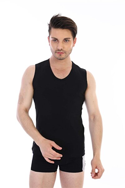 Çift Kaplan Men's Elastane V-Neck Sleeveless Black Undershirt 924