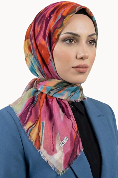 hadiora وشاح نسائي من القطن بنمط تجريدي باللونين الوردي والأحمر