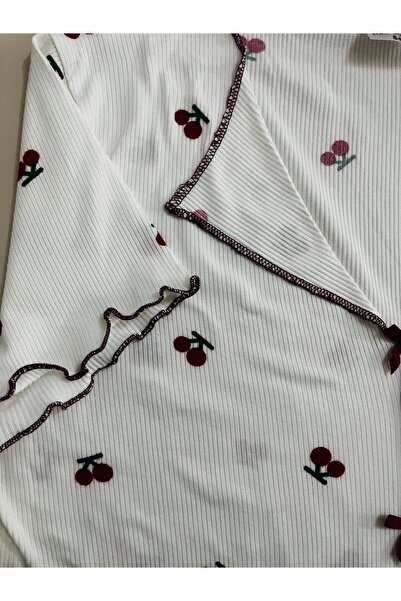 Manolya Women's Camisole White Cherry Patterned Short Sleeve Pajama Set