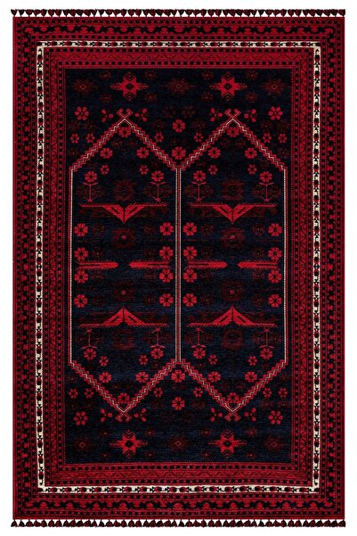 SULTAN HALI Kırmızı Renkli Afgan Tarzı Altı Kaymaz Şönil Kilim