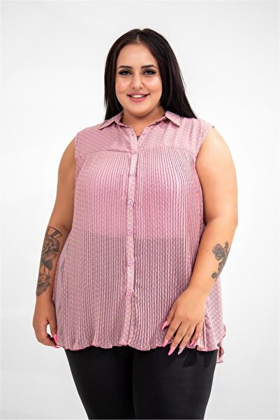 Roxxlen Women's Plus Size Pleated Sleeveless Shirt