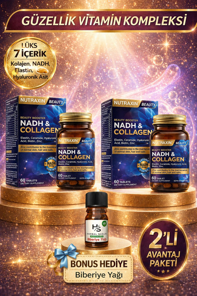 Nutraxin 2 Adet Nadh Kolajen 60 Adet Tablet Tip1-Tip3 Hyaluronik Asit, Elasti...