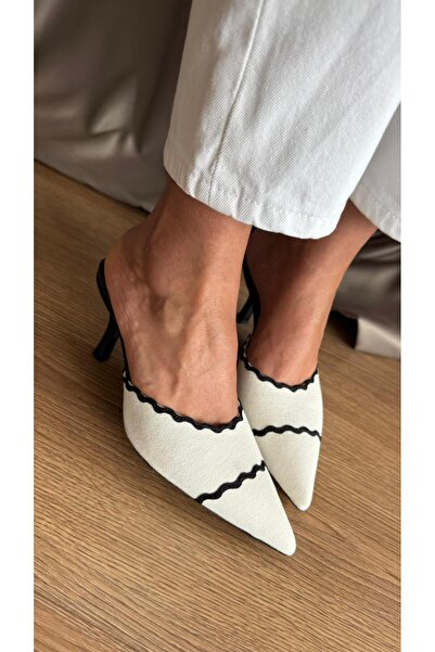 Naz Luxury Shoes Marea Linen Heelled Slippers Black