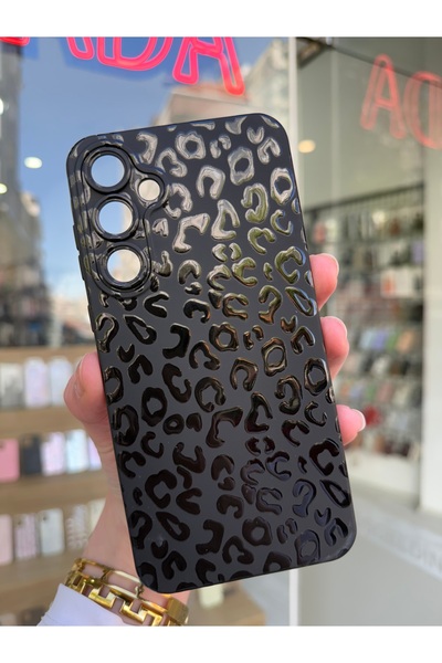 OVADA Samsung Galaxy A35/55 Uyumlu Trend Tasarım Siyah Leopar Baskılı Silikon...