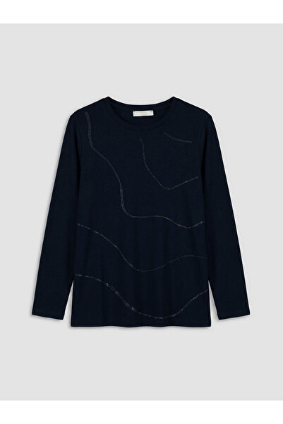 LC Waikiki Γυναικείο μπλουζάκι LCW Grace Navy Blue με λαιμόκοψη ποδηλάτου και...