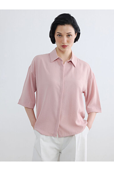LC Waikiki Pink Oversize Dobby Women's Shirt