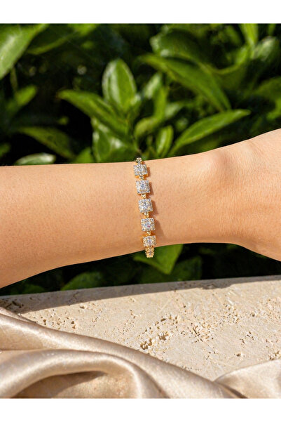 BABEN JEWELLERY Baget zirkon taşlı 14 k altın kaplama bileklik