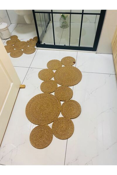 SHLM TEKSTİL 55x134 Jüt Banyo Paspas, Klozet Önü Paspası, Hediyelik, Çeyizlik...