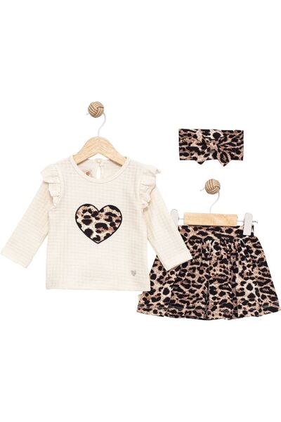 Butik 447195 KALP NAKIŞLI BANDANALI ETEKLİ KIZ TAKIM 9 Ay,12 Ay,18 Ay,2Y Kız