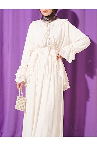 Lavanta Tekstil Ruffled String Lace-Up Chiffon Two-Piece Set