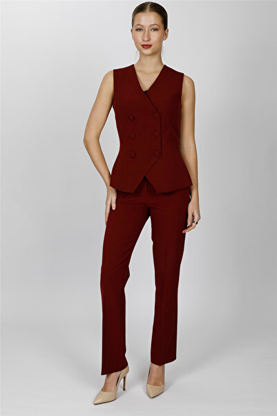 ÖNDER ÖZSOY V Yaka Kuruvaze Vest Suit 1531505-Burgundy - 1531505