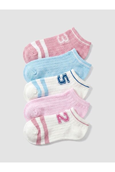 LC Waikiki Striped and Printed Girls' Booties Socks, Pack of 5
