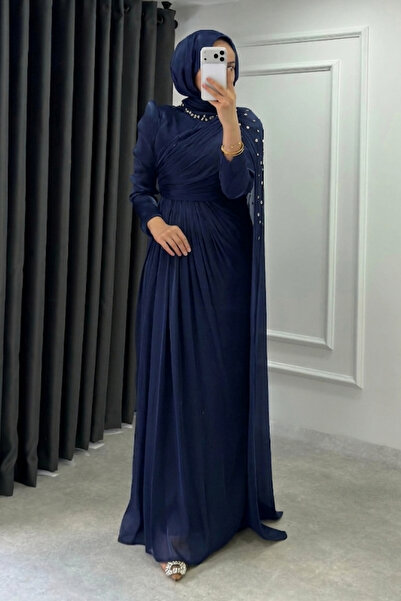 Abiye Diyarı Bergüz Cape Covered Janjan Fabric Lined Hijab Evening Dress